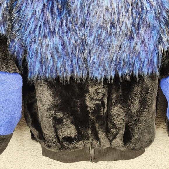 Shaci Blue Women's Size Medium Blue Black Faux Fur Monster Bomber Jacket - Picture 6 of 15
